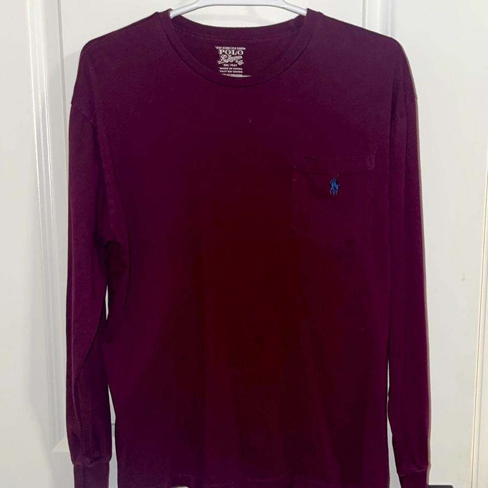 Polo R Lauren Long Sleeve Shirt (Maroon) (Mens size - Medium)
